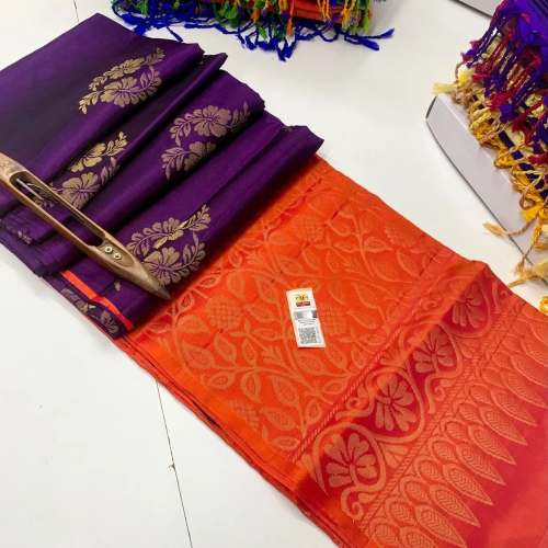 Soft Silk Borderless Saree with Contrast Pallu by SILK QUEST