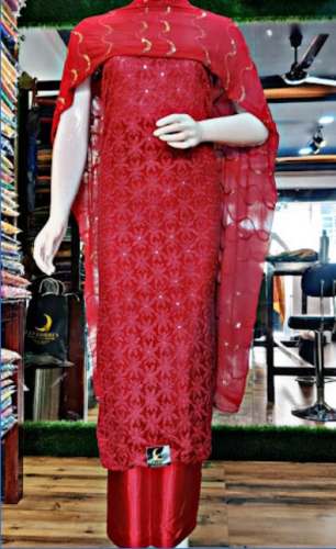 Red Embroidered Dress Material in Kottayam by Cindrella Designs