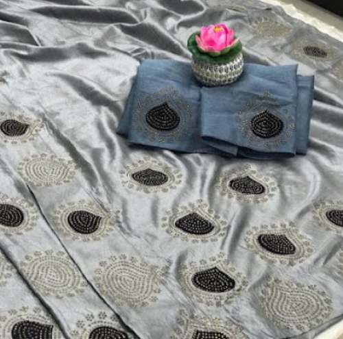 Buy Fancy Zerken Work Grey Saree
