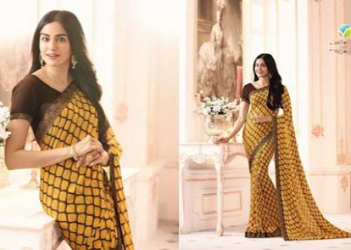 Mustard Yellow Printed Saree For Ladies by Radha Rani Vastralay