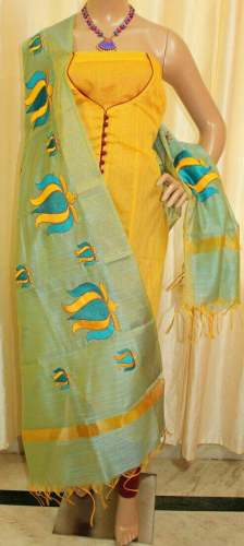 Elegant Yellow Cotton Dress Material 