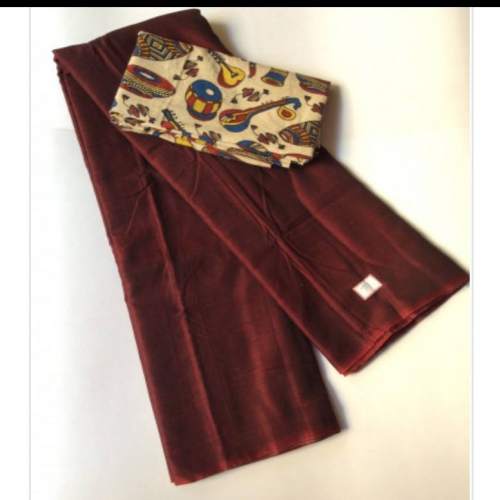 Pure chettinad plain Sarees & Kalamkari blouse  by Kamaneeya