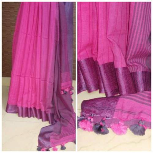 Soft cotton saree with silk border and silk pallu by Kamaneeya