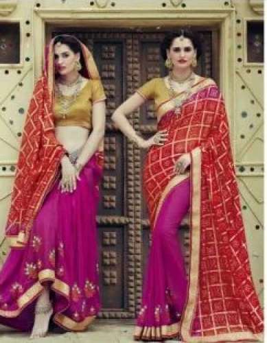Ladies Red Bandhej Saree by Veggy Plus