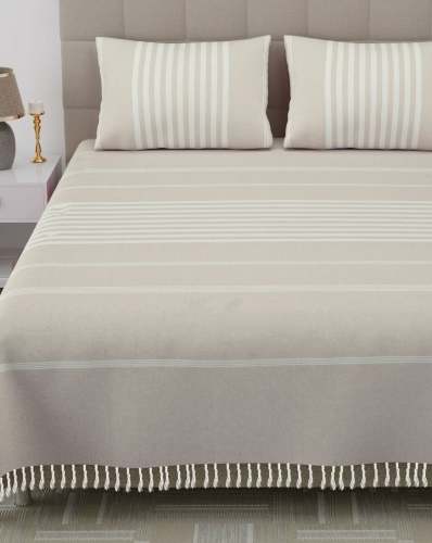  Cotton Double Bed Sheet With Fringes 100% Cotton