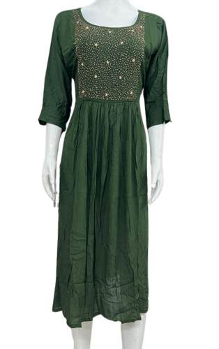 Mehendi Green Nayra Cut Kurti  by Meeran Dresses