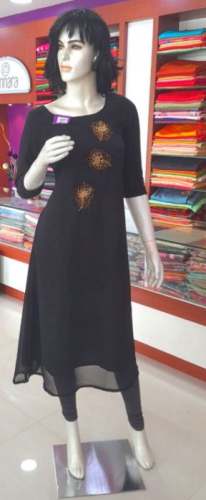 Beautiful Black Embroidered Ghera Kurti by Minnara Boutique