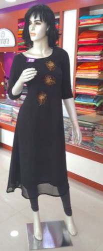 Beautiful Black Embroidered Ghera Kurti