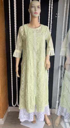 Pista Green Embroidered Kurti Set  by Cholas Clothing