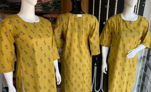 Regular Wear Round neck Yellow Kurti by Cholas Clothing