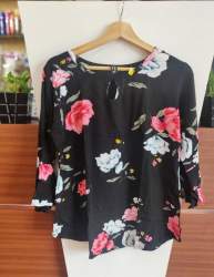 Black Flower Printed Western Tops