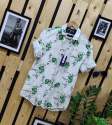 White Men Shirt with Green Flower Print 