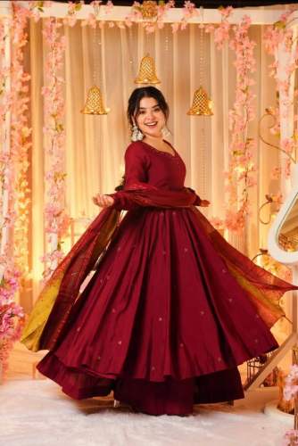 *Presenting New Designer Collection In Pure Chinnon With Embroidery Work Gown