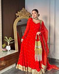 ATTRACTIVE RED FOUX GORGETTE GOWN