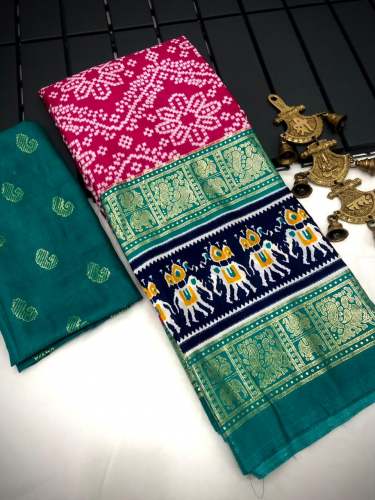 Beautiful Dola Silk Saree With All Over Bandhni Design 