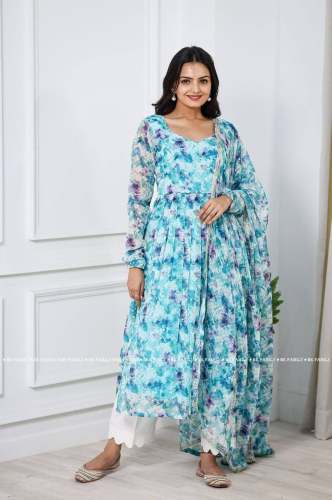 Beautiful Floral Anarkali With Monochrome Dupptta