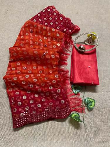 Beautiful Georgette Bandhani Embroidery Work Saree