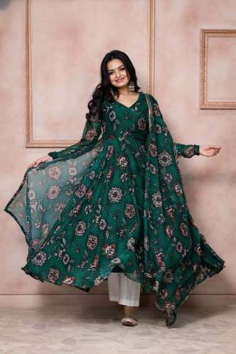 Beautiful Georgette Butti Flared Gown With dupatta