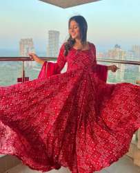 Beautiful Heavy Butter Silk Printed Anarkali Gown With Dupatta