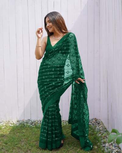 Beautiful Heavy Butterfly Net Saree with  Sequence Embroidery Work