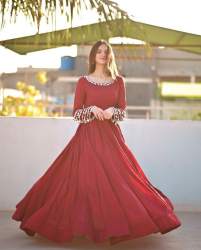 Beautiful Heavy Silk Gown With Hanging Work Nack &Frill Pattern 