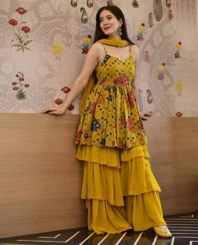 Beautiful Indian Look Rayon Top & Georgette Sharara Set 