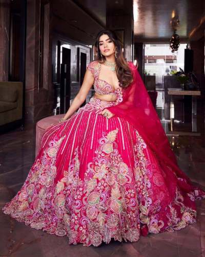 Beautiful Pink Faux Georgette Lehenga With Embroidery Sequins Work 