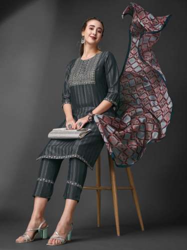 Beautiful Sequence Embroidery Chinon Kurti Set 
