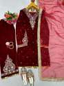 Beautiful Viscose Velvet Suits With Organza Silk Dupatta  thumb 4
