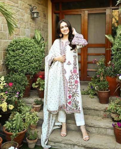 Beautiful White Color Fox Georgette Kurti Pant Set