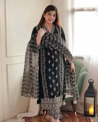 Black Color Faux Georgette Embroidery Work 3 pc Suits 