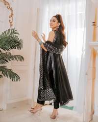 Black Color Faux Georgette Kurti Pant Set And Embroidery Sequence Work