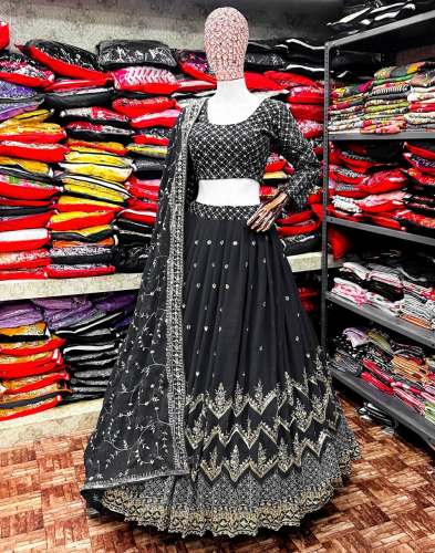 Black Color Faux Georgette Lehenga Choli