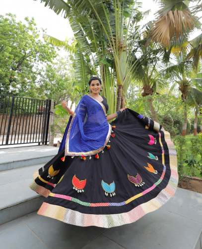 Black Color Fiyona Real Hand Pasting Butta Work Lehenga Choli