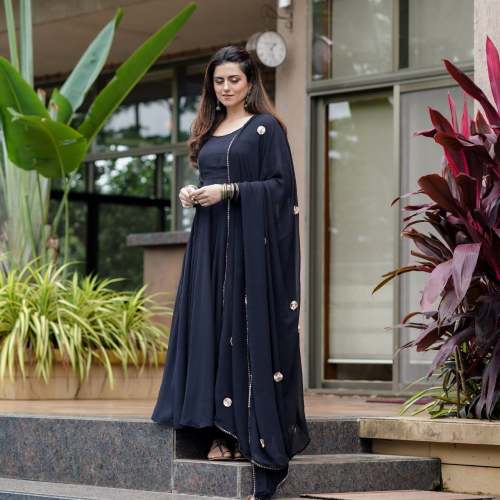 Black Color Georgette Anarkali Kurti With Dupatta