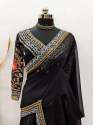Black Color Georgette Heavy Embroidery Work Saree thumb 4