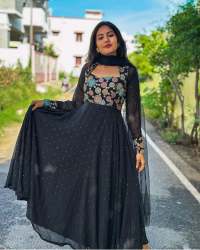 Black Color Georgette with Attractive Embroidery Gown With Dupatta 
