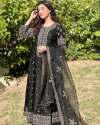 Black Color Heavy Taffeta Silk Gown & Dupatta With Embroidery Work  thumb 5