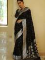 Black Color Lichi Silk Banarasi Saree Collection  thumb 1