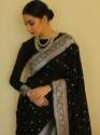 Black Color Lichi Silk Banarasi Saree Collection  thumb 2