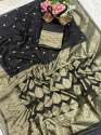 Black Color Lichi Silk Banarasi Saree Collection  thumb 4