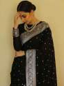 Black Color Lichi Silk Banarasi Saree Collection  thumb 5