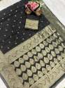 Black Color Lichi Silk Banarasi Saree Collection  thumb 6