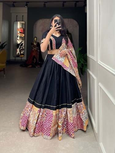 Black Color Pure Cotton Navratri Lehenga Choli 