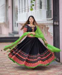 Black Color Rayon Embroidery & Hand Work Lehenga Choli