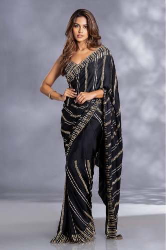 Black Color Soft Georgette Sequence Work Saree
