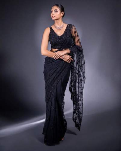 Black Color Soft Net Saree