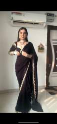 Black Color Velvet Saree With Thred And Sequence Work 