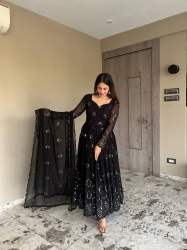 BLACK FAUX GEORGETTE ANARKALI GOWN