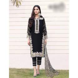 Black Heavy Faux Georgette Kurti Pant Set With Embroidery Work  